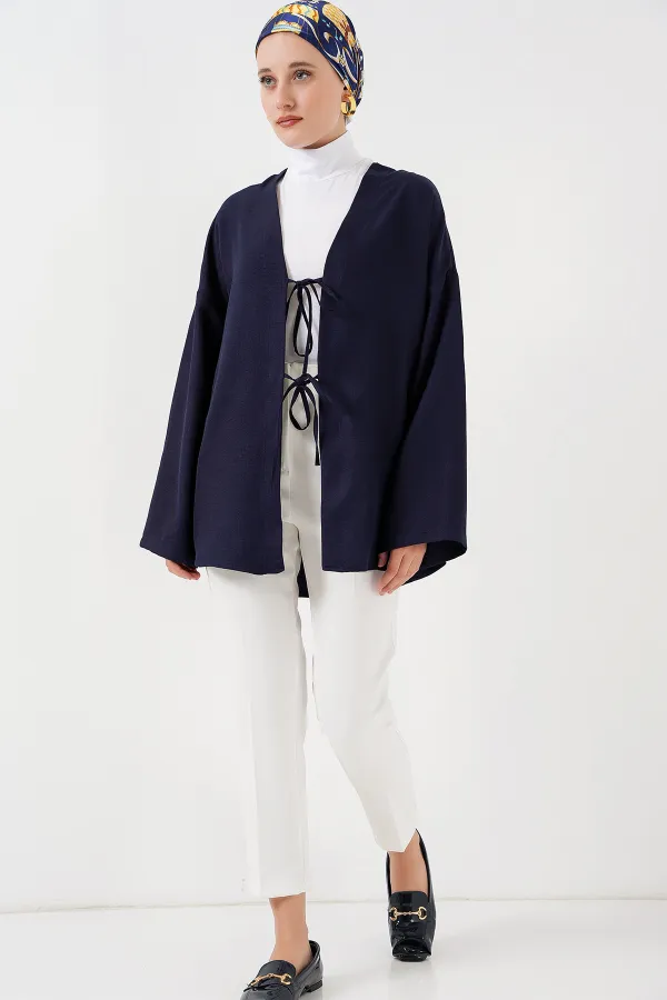 Keten Tesettür Kimono 5968 - Lacivert
