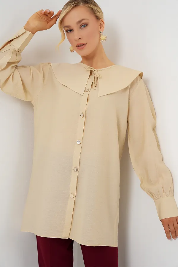 Women's Peter Pan Collar Long Tunic 5967 - Cream