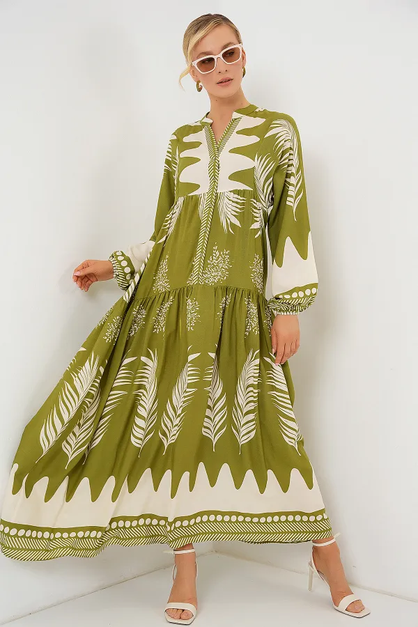 Robe hijab à motifs authentiques 2423 - Vert menthe