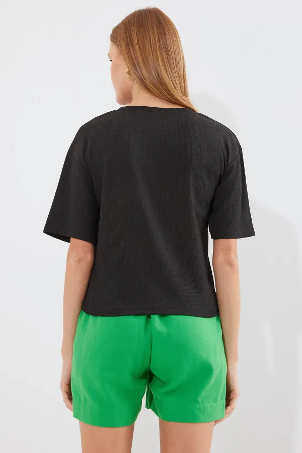 912 Printed Knitted Basic T-Shirt - Black