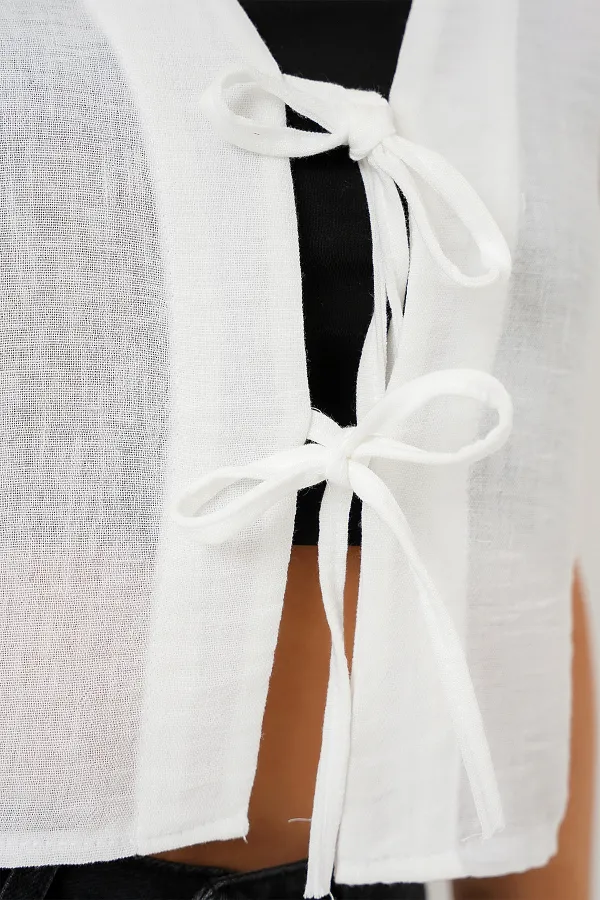 Chemisier court à manches courtes pour femme 958 - Blanc