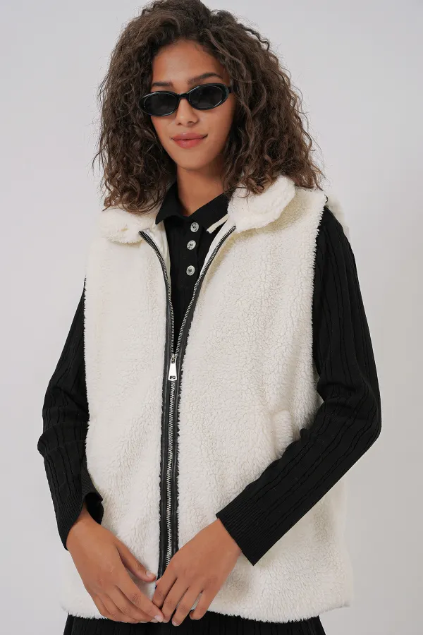 Gilet en peluche 6793 - Blanc