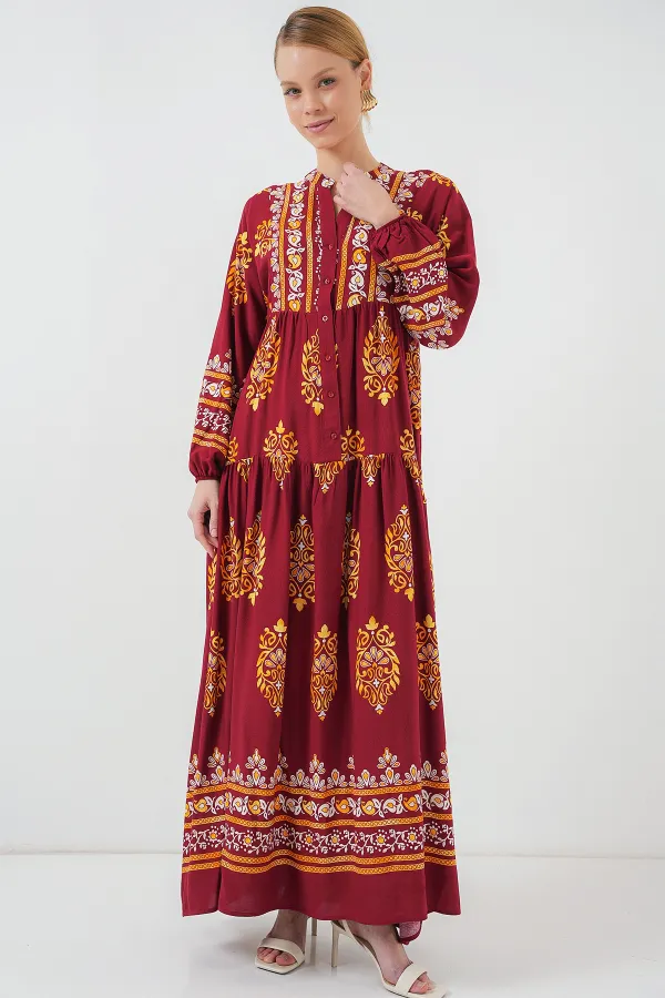 Robe hijab à motifs authentiques 2423 - Bordeaux E.