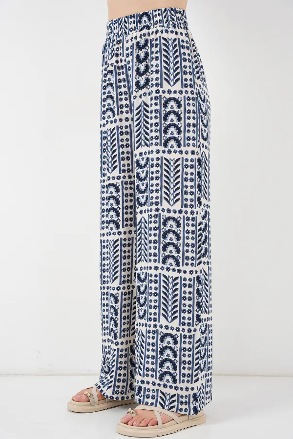 Kadın Desenli Viskon Pantolon 6749 - Krem