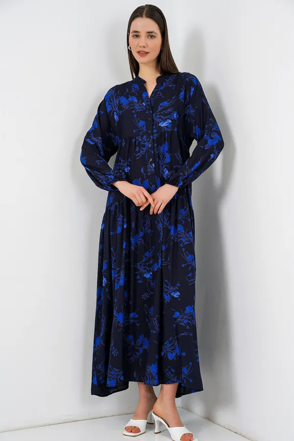 Robe longue hijab à motifs pour femme 2585 - Noir 9