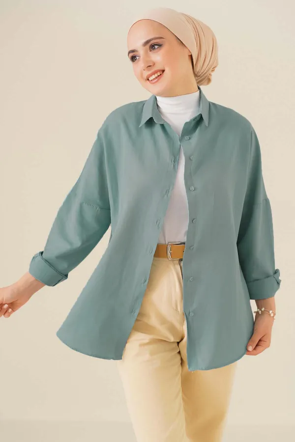 Chemise hijab basique oversize 103901 - Vert turquoise