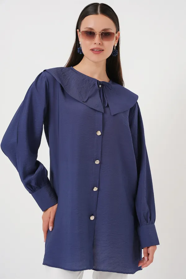 Kadın Bebe Yaka Uzun Tunik 5967 - İndigo