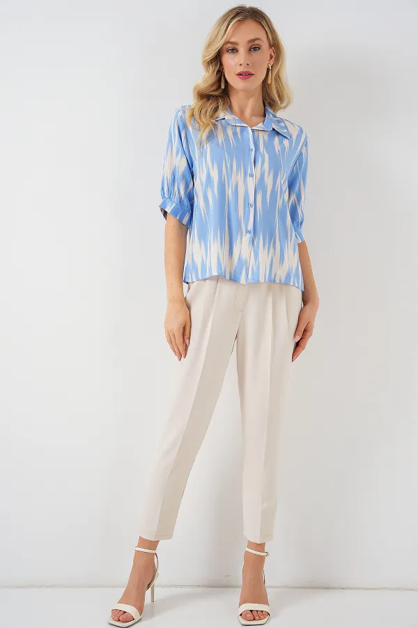 T-shirt court à manches courtes à motifs pour femme 20337 - Bleu