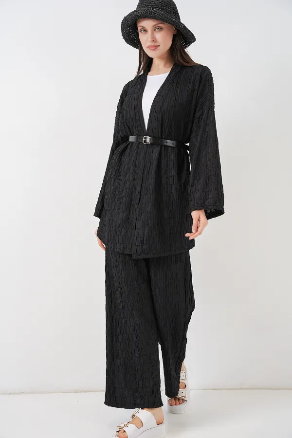 Kadın Kimono Pantolon İkili Takım 30078 - Siyah