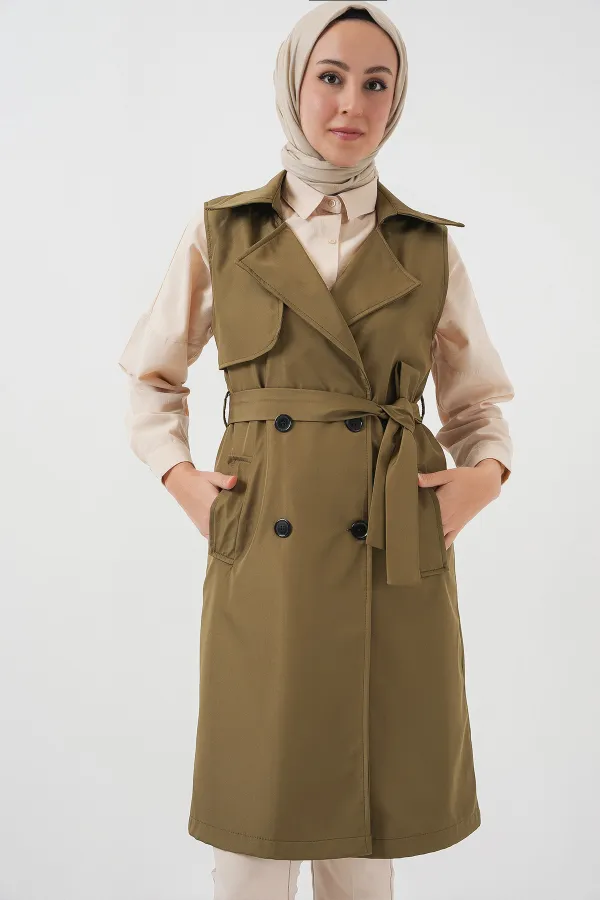 5911 Double Breasted Trench Coat Vest - Khaki 5911 Double Breasted Trench Coat Vest - Khaki