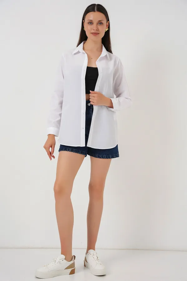 Kadın Uzun Kol Basic Gömlek 20279 - Beyaz