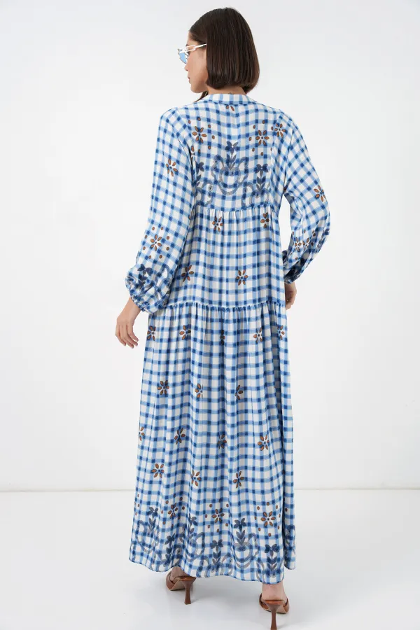 Robe longue hijab à motifs pour femme 2585 - Bleu clair