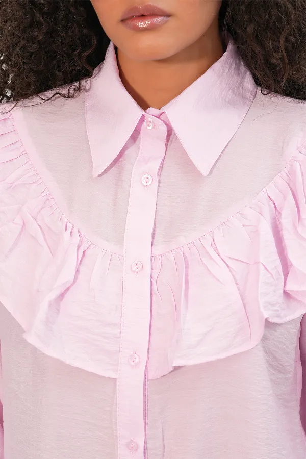 Women's Ruffle Detail Shirt Tunic 5994 - Powder Pink