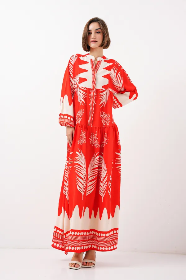 Robe hijab à motifs authentiques 2423 - Taille M, rouge