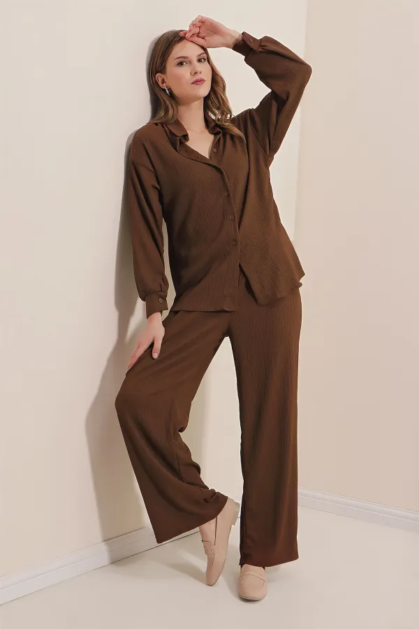 5858 Örme İkili Takım - Kahverengi