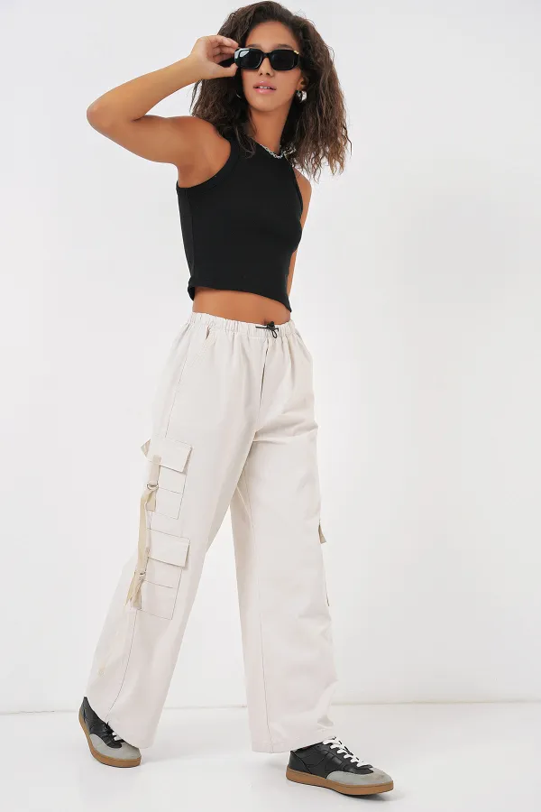 6691 Pantalon cargo large - Écru