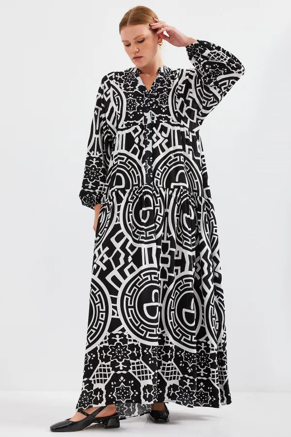 Robe hijab en viscose à motifs noirs et blancs pour femme 2423