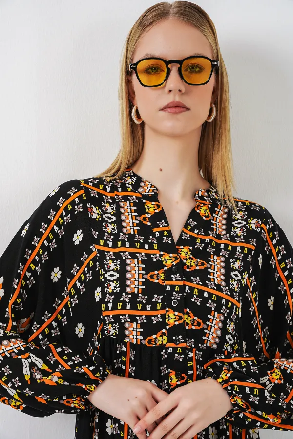 Robe longue hijab à motifs pour femme 2585 - Noir