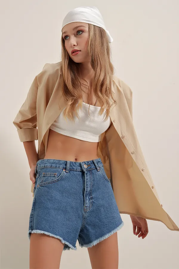 3900 Oversize Long Basic Shirt - Beige