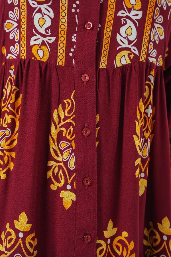 Robe hijab à motifs authentiques 2423 - Bordeaux E.