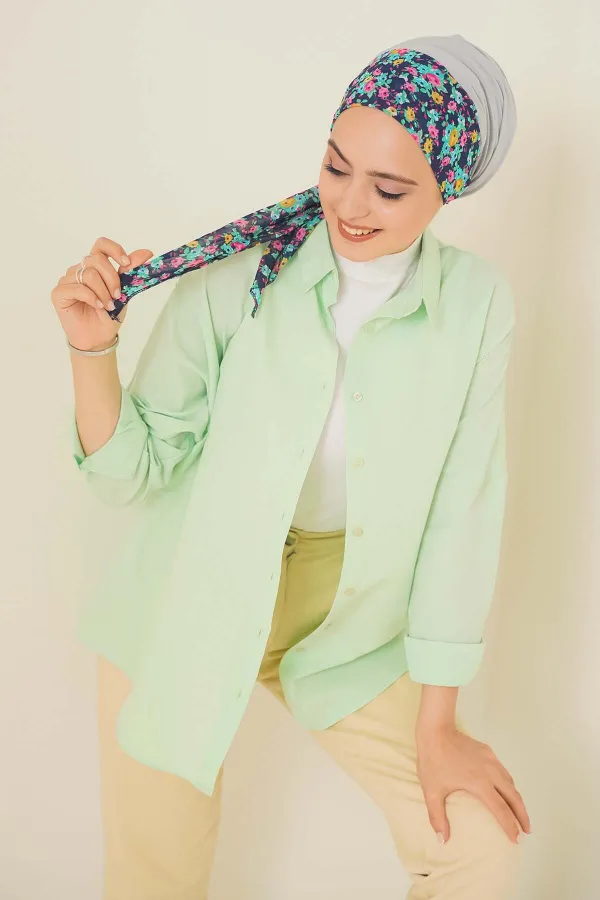 Chemise hijab basique oversize 103901 - Vert E