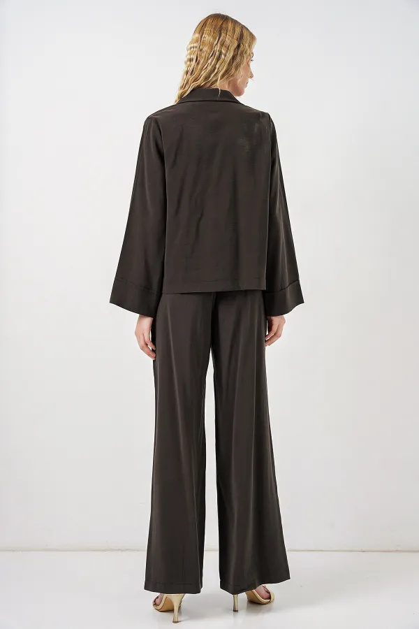 Women's Jacket and Trousers Two-Piece Set 30065 - Dark Brown