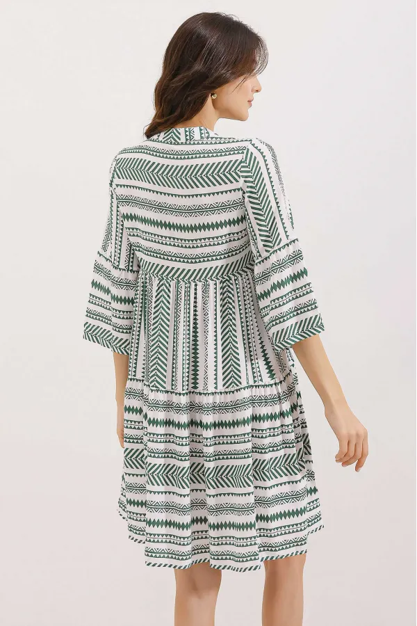 1975 Ethnic Pattern Dress - Khaki