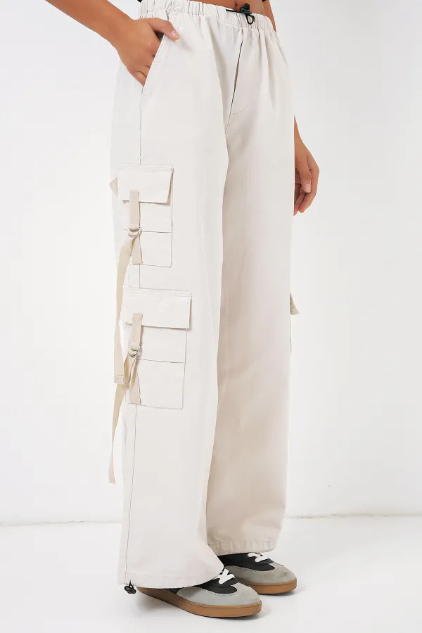 6691 Pantalon cargo large - Écru