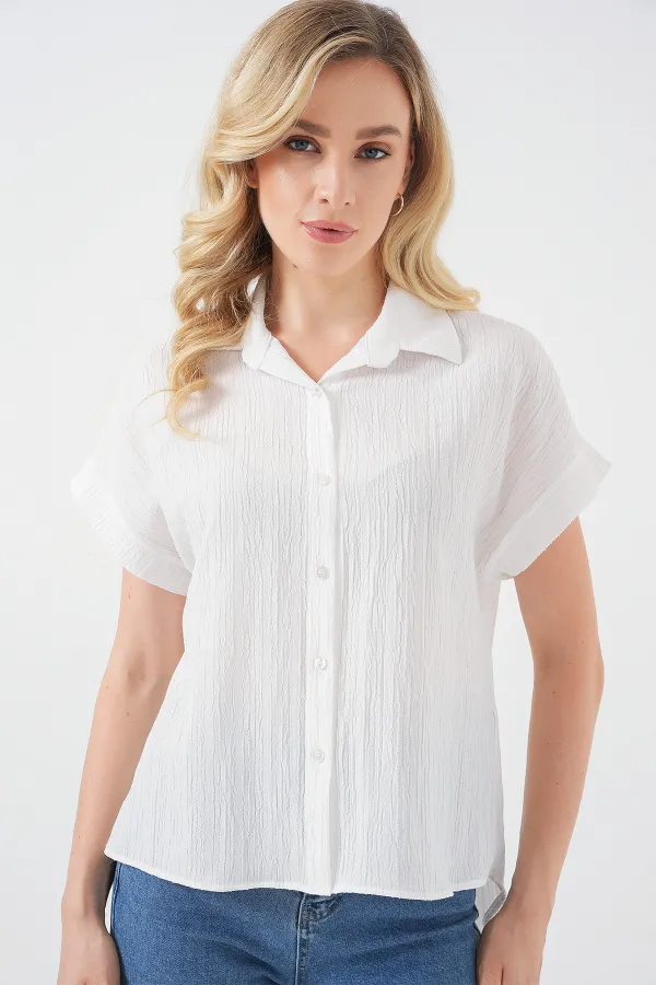 Women's Striped Short Sleeve Shirt 20324 - White