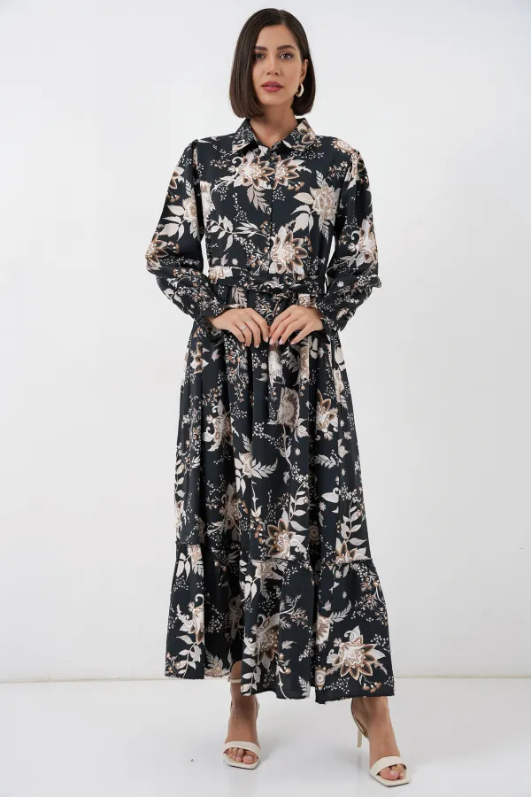 Robe hijab ceinturée pour femme 2589 - Noir foncé