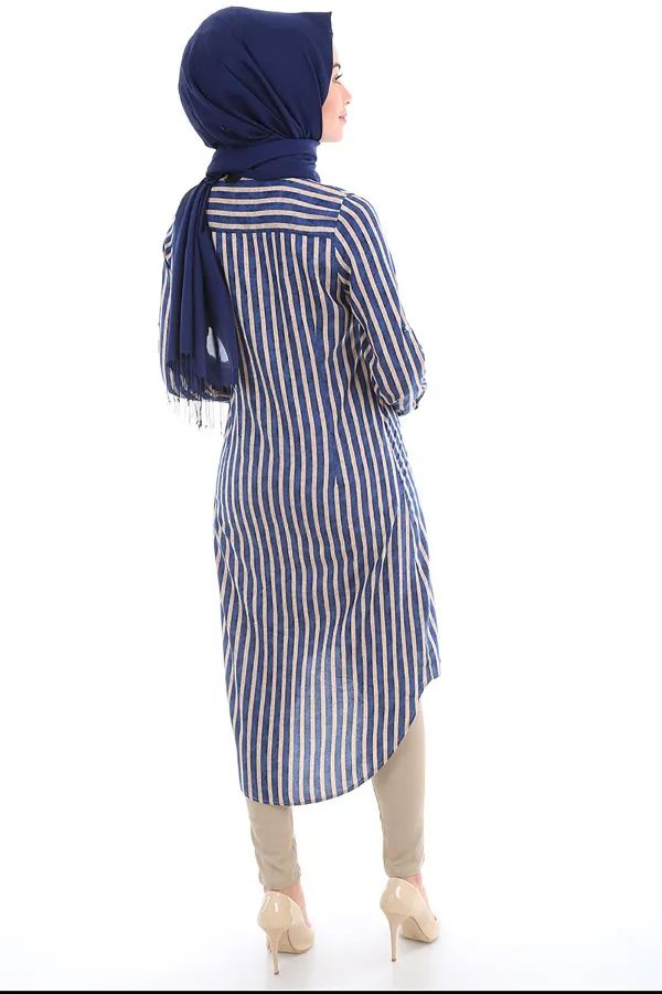 5607 HAKİM YAKA TESETTÜR TUNİK - Saks