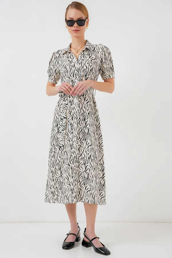 2213 Kısa Kol Viskon Elbise - C.Beyaz