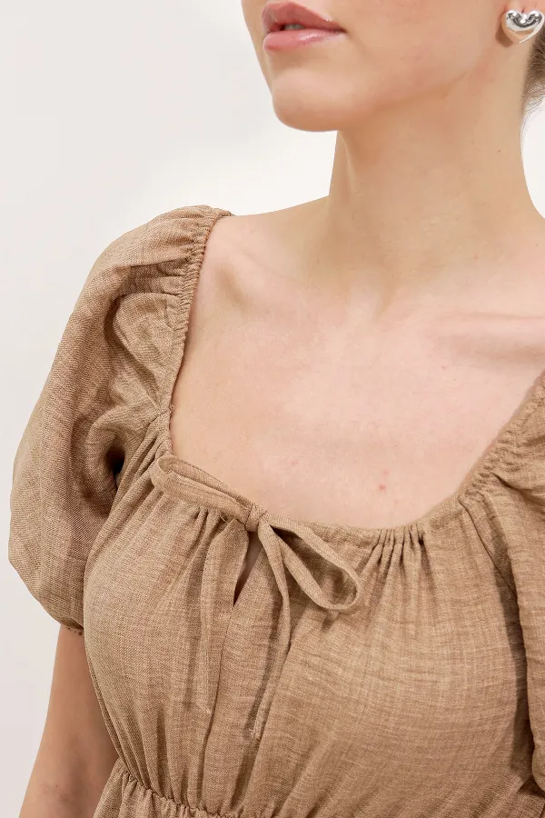 Robe évasée en popeline 2351 - Camel