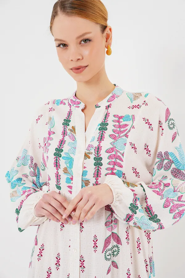 Robe hijab à motifs authentiques 2423 - Rose B
