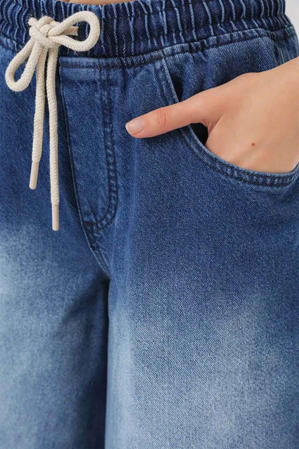 Women's Wide Leg Jeans 6705 - Navy Blue
