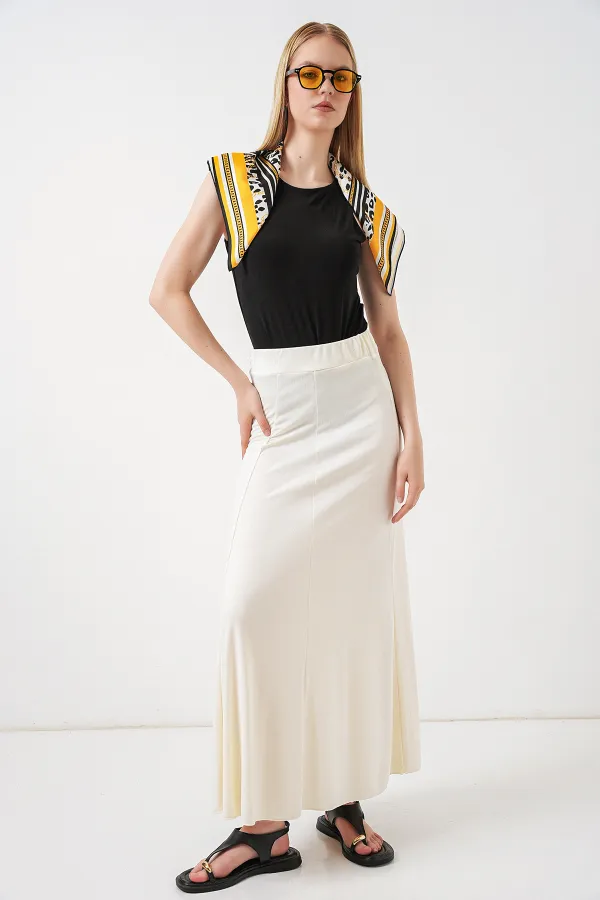 Kadın Örme Uzun Etek 8073 - Ekru