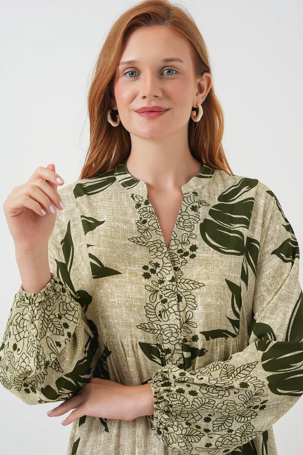 Robe longue hijab à motifs pour femme 2585 - Vert E.