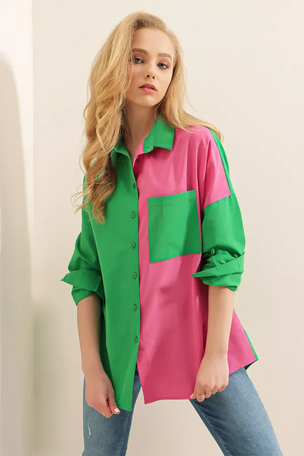 20116 Block Color Shirt - Green