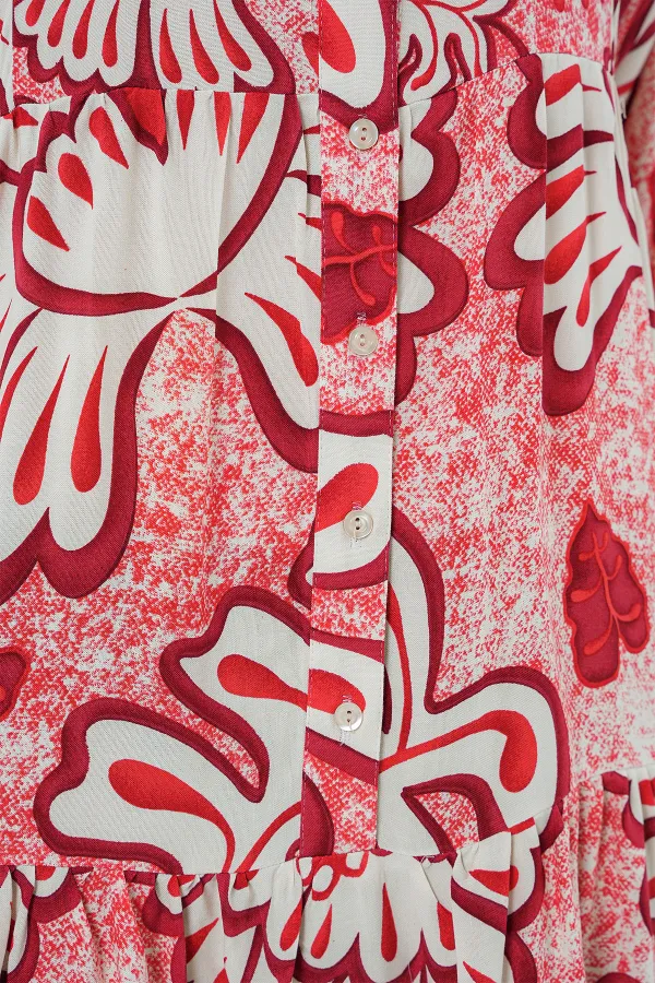 Robe hijab à motifs authentiques 2423 - Rouge N.