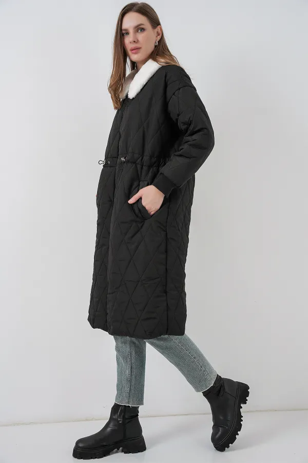 Women's Quilted Long Puffer Coat 5221 - Black
