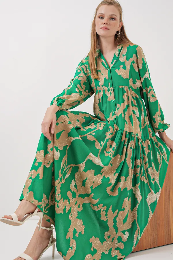 Robe hijab à motifs authentiques 2423 - Vert émeraude