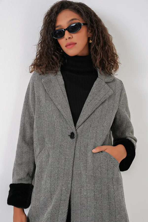 Manteau en cachemire à chevrons 9085 - Noir Manteau en cachemire à chevrons 9085 - Noir