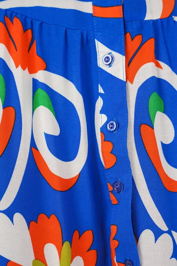 Kadın Desenli Uzun Tesettür Elbise 2585 - A.Turuncu