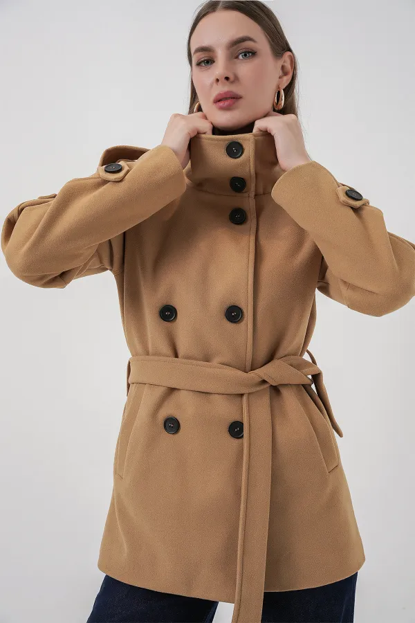 Women's Belted Cashmere Coat 9162 - Mustard