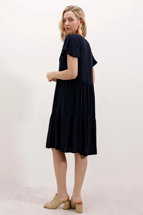 2352 V-Neck Short Dress - Light Navy Blue