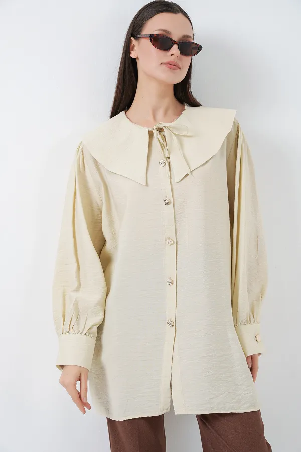 Tunique longue à col montant pour femme 5967 - Écru