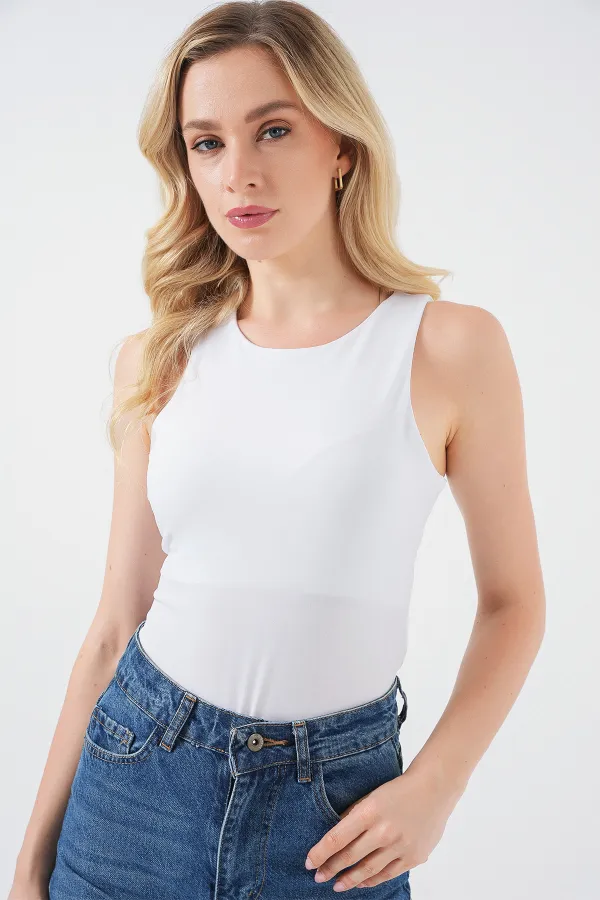 Body dos nu à boutons-pression pour femme 972 - Blanc