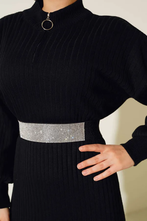 15900 Full Length Hijab Knit Dress - Black