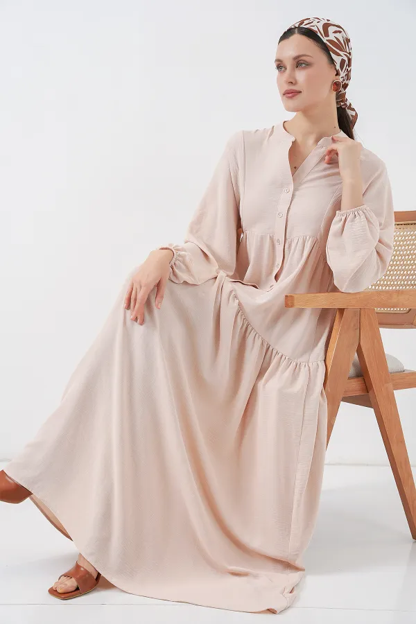 2527 Women's Long Hijab Dress - Beige 2527 Women's Long Hijab Dress - Beige