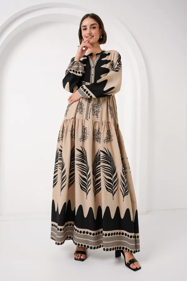 2423 Authentic Patterned Hijab Dress - C. Mink